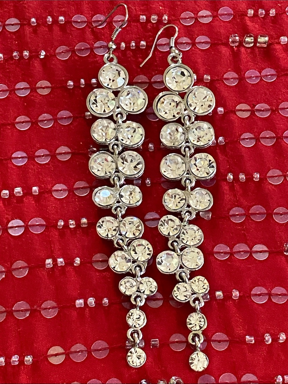 Stunning Approximately 5’ Drop Sparkling Crystal Pierced Earrings